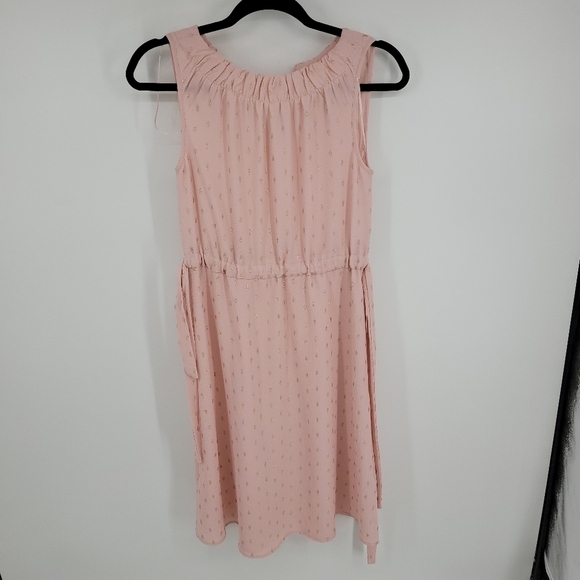 JUICY COUTURE Dress Midi Pink Gold Peachskin Foiled Cinched Halter Medium Sz XS - Picture 5 of 12